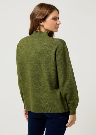 M&Co Green Funnel Neck Balloon Sleeve Jumper