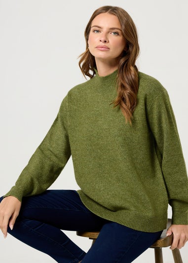 M&Co Green Funnel Neck Balloon Sleeve Jumper