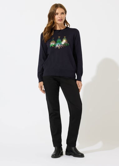 M&Co Navy Blue Sequin Embellished Christmas Tree Jumper