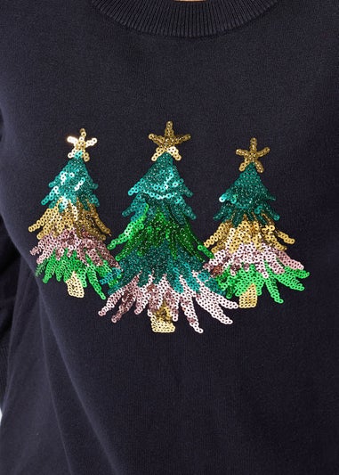 M&Co Navy Blue Sequin Embellished Christmas Tree Jumper