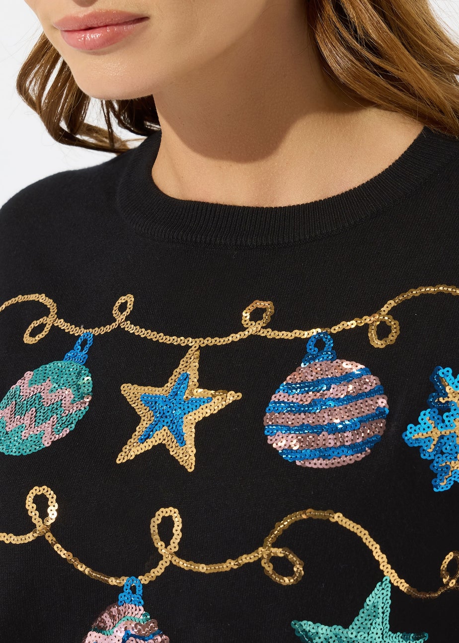 M&Co Black Sequin Embellished Baubles Christmas Jumper