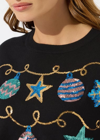 M&Co Black Sequin Embellished Baubles Christmas Jumper
