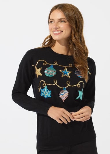 M&Co Black Sequin Embellished Baubles Christmas Jumper