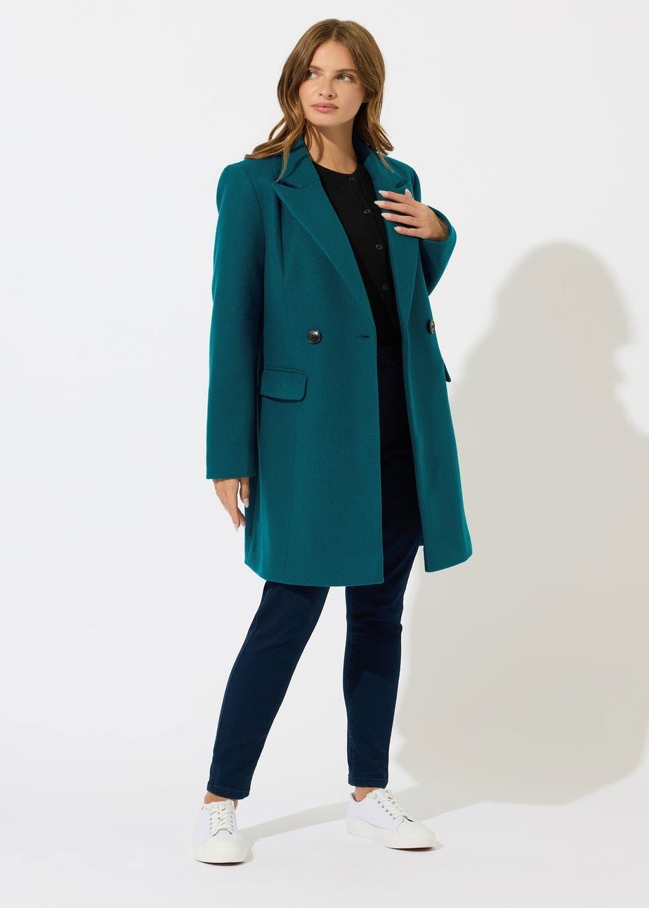 M&Co Teal Green Double Breasted Midi Coat