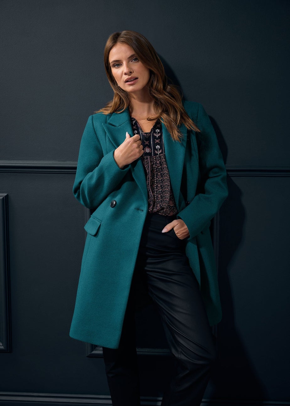 M&Co Teal Green Double Breasted Midi Coat