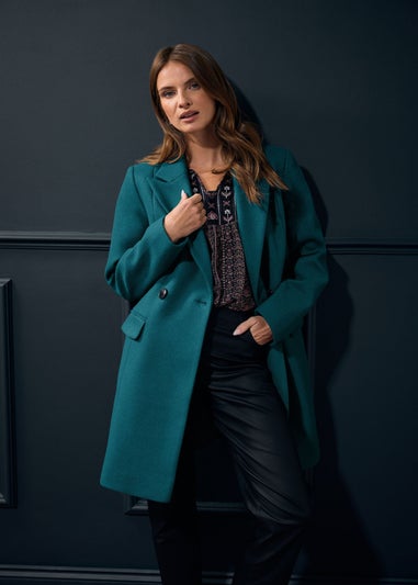 M&Co Teal Green Double Breasted Midi Coat