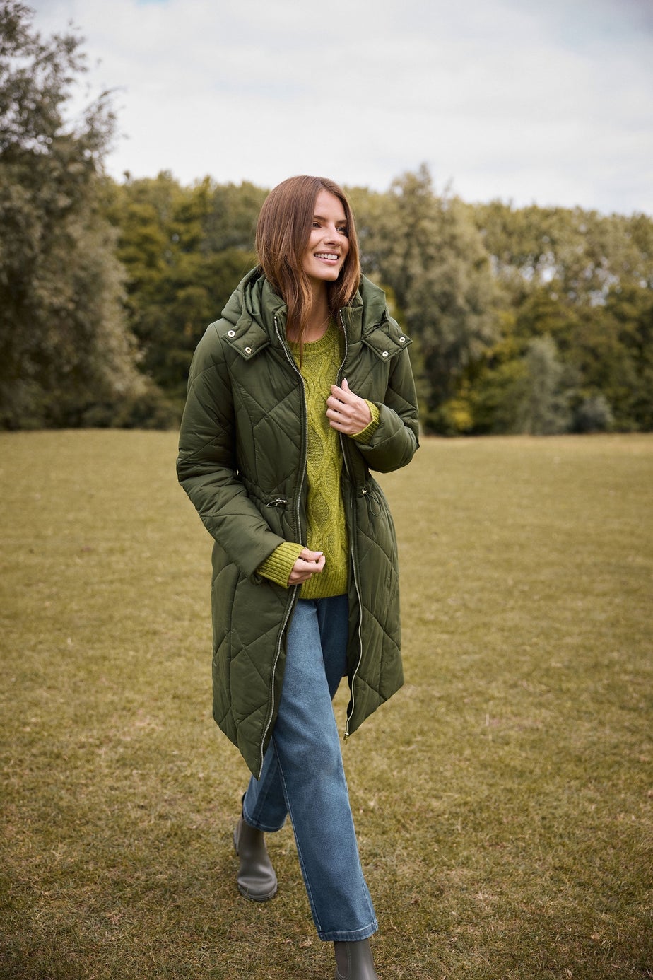 M&Co Khaki Green Diamond Quilted Coat