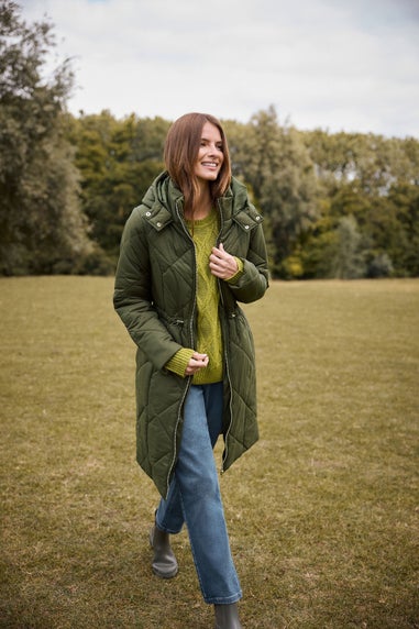 M&Co Khaki Green Diamond Quilted Coat