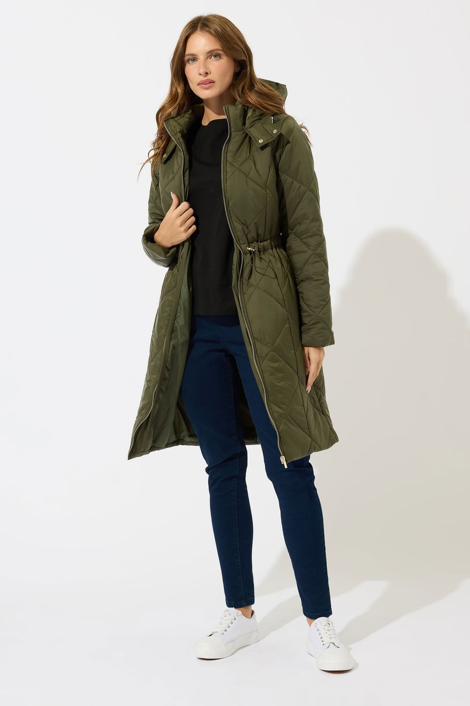 M&Co Khaki Green Diamond Quilted Coat