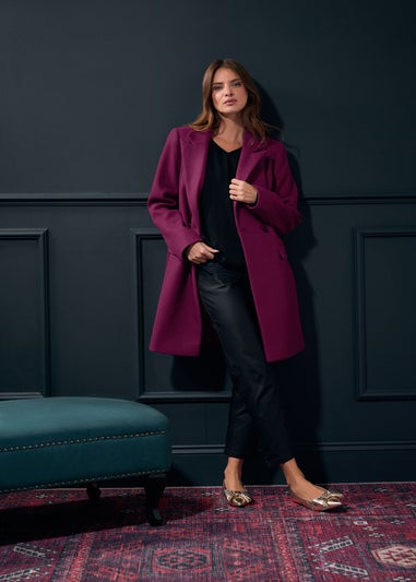 M&Co Berry Red Double Breasted Midi Coat