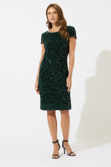 M&Co Green Velvet Sequin Shift Dress