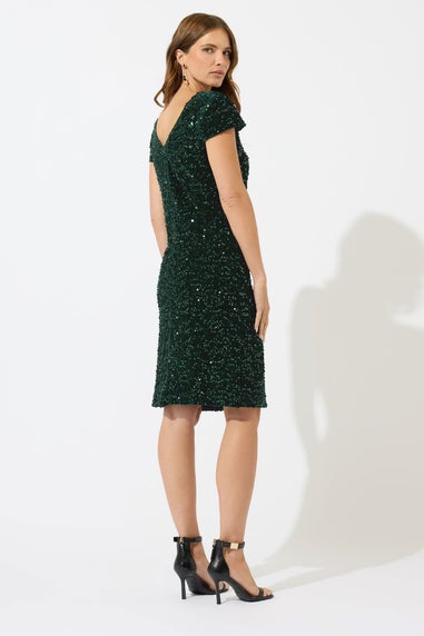 M&Co Green Velvet Sequin Shift Dress