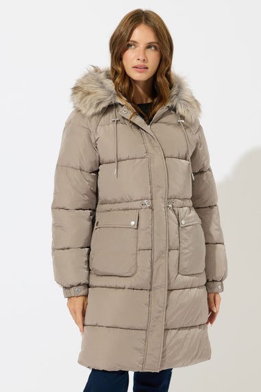 M&Co Natural Brown Fur Trim Padded Parka Coat
