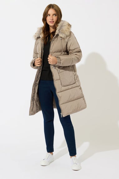 M&Co Natural Brown Fur Trim Padded Parka Coat