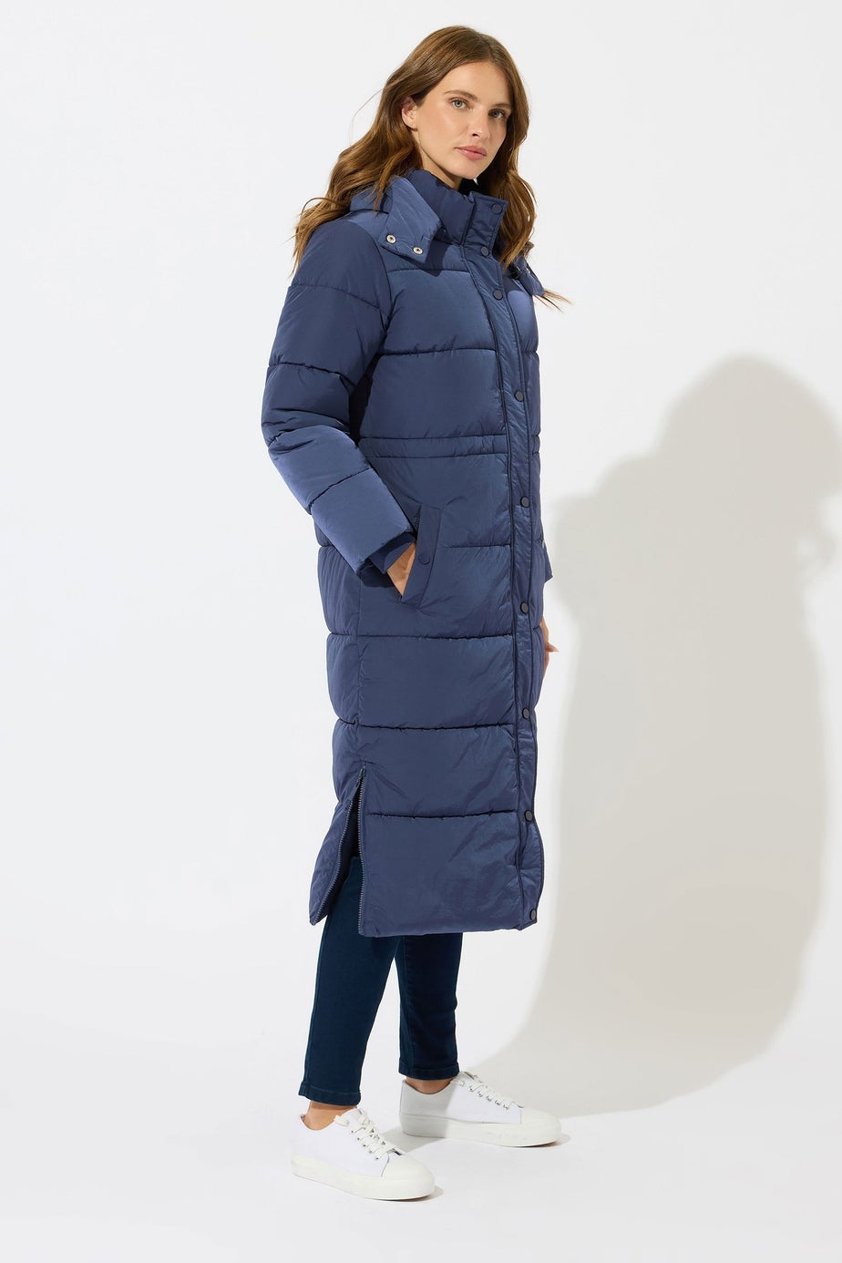 M&Co Navy Blue Padded Midi Coat