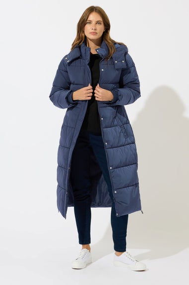 M&Co Navy Blue Padded Midi Coat