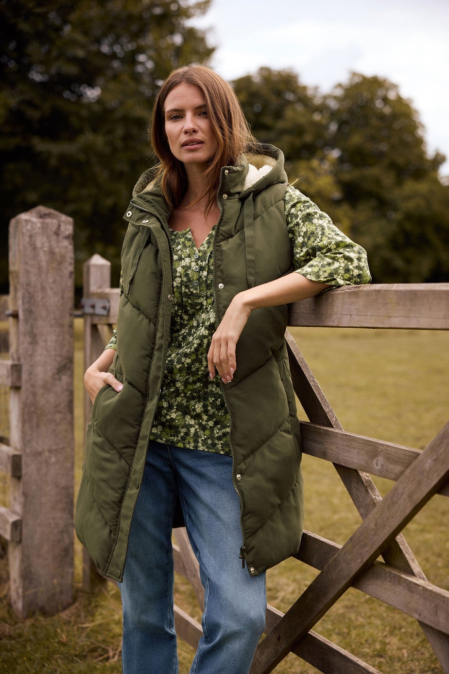 M&Co Khaki Green Borg Lined Hooded Gilet