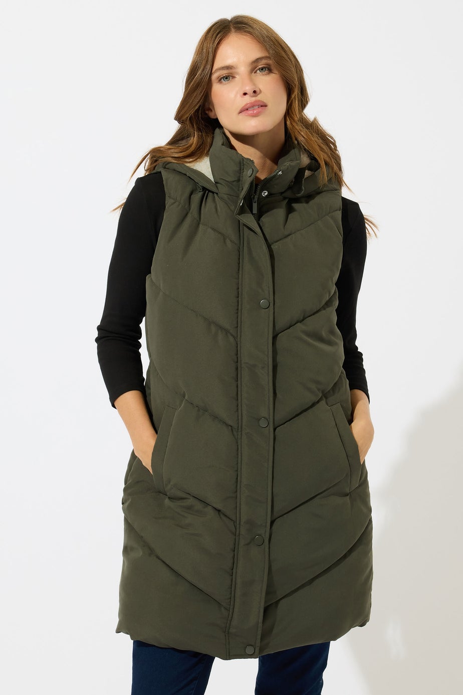 M&Co Khaki Green Borg Lined Hooded Gilet