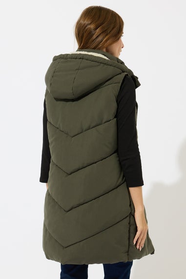 M&Co Khaki Green Borg Lined Hooded Gilet
