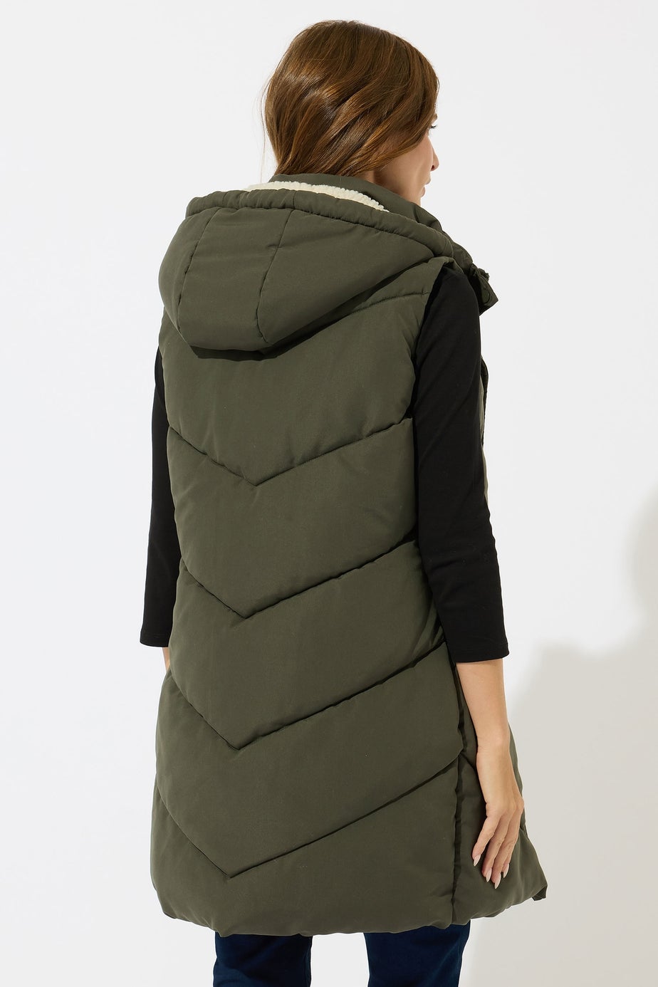 M&Co Khaki Green Borg Lined Hooded Gilet