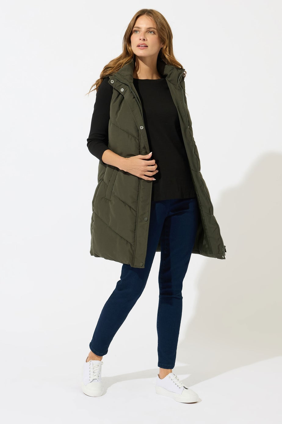 M&Co Khaki Green Borg Lined Hooded Gilet