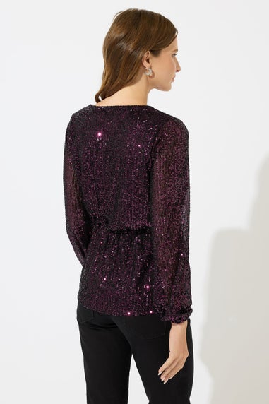 M&Co Red Sequin Wrap Top