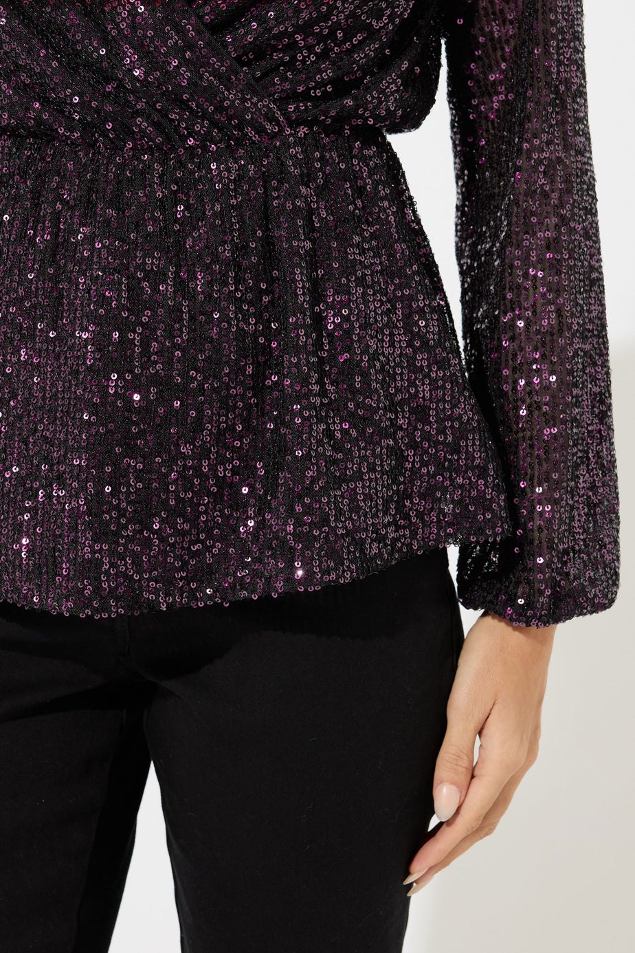 M&Co Red Sequin Wrap Top