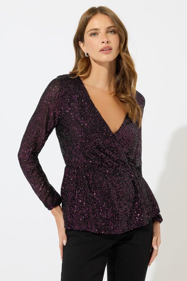 M&Co Red Sequin Wrap Top