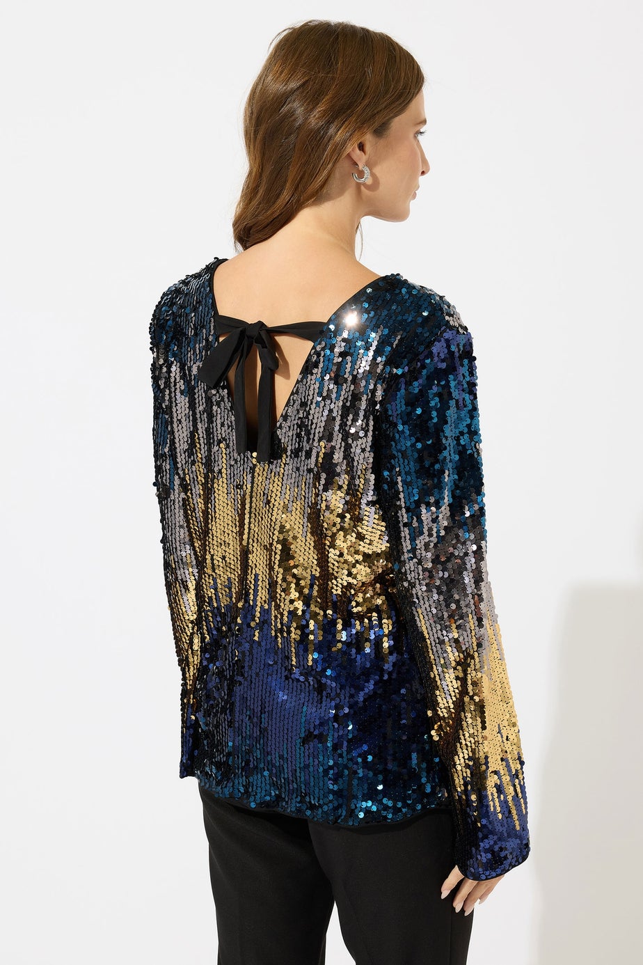 M&Co Blue Bow Back Ombre Sequin Top