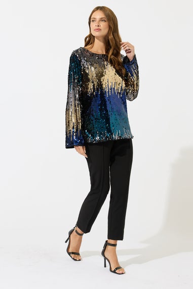 M&Co Blue Bow Back Ombre Sequin Top
