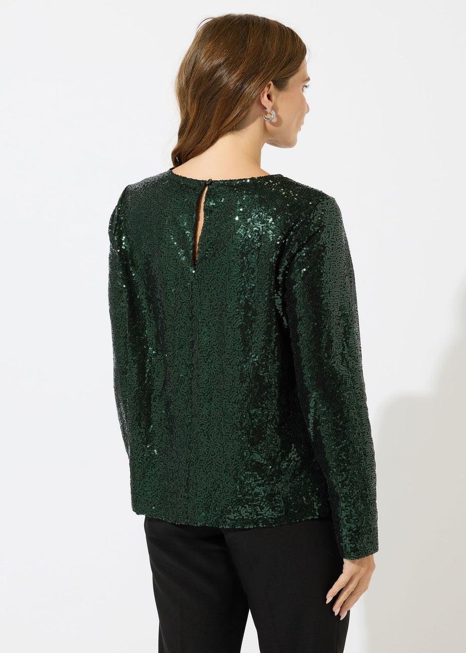 M&Co Green Sequin Slash Detail Top