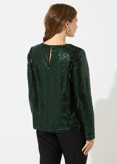 M&Co Green Sequin Slash Detail Top