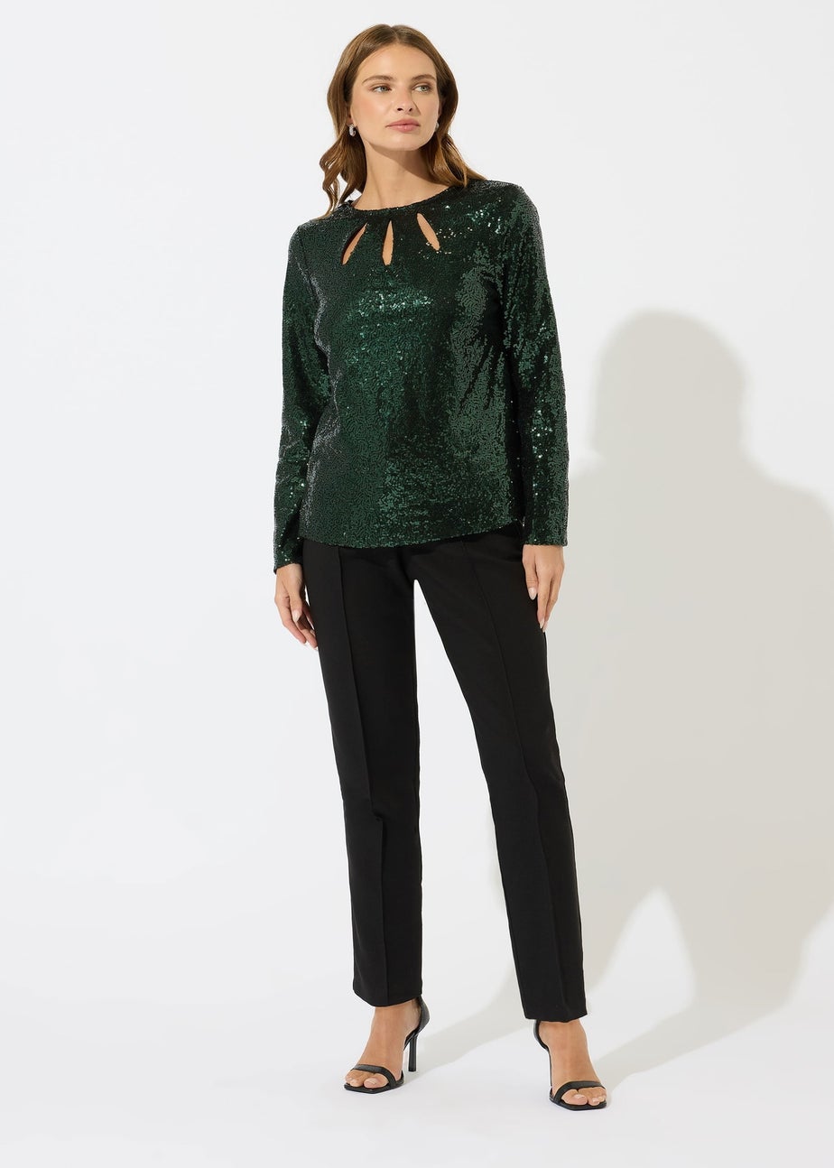 M&Co Green Sequin Slash Detail Top