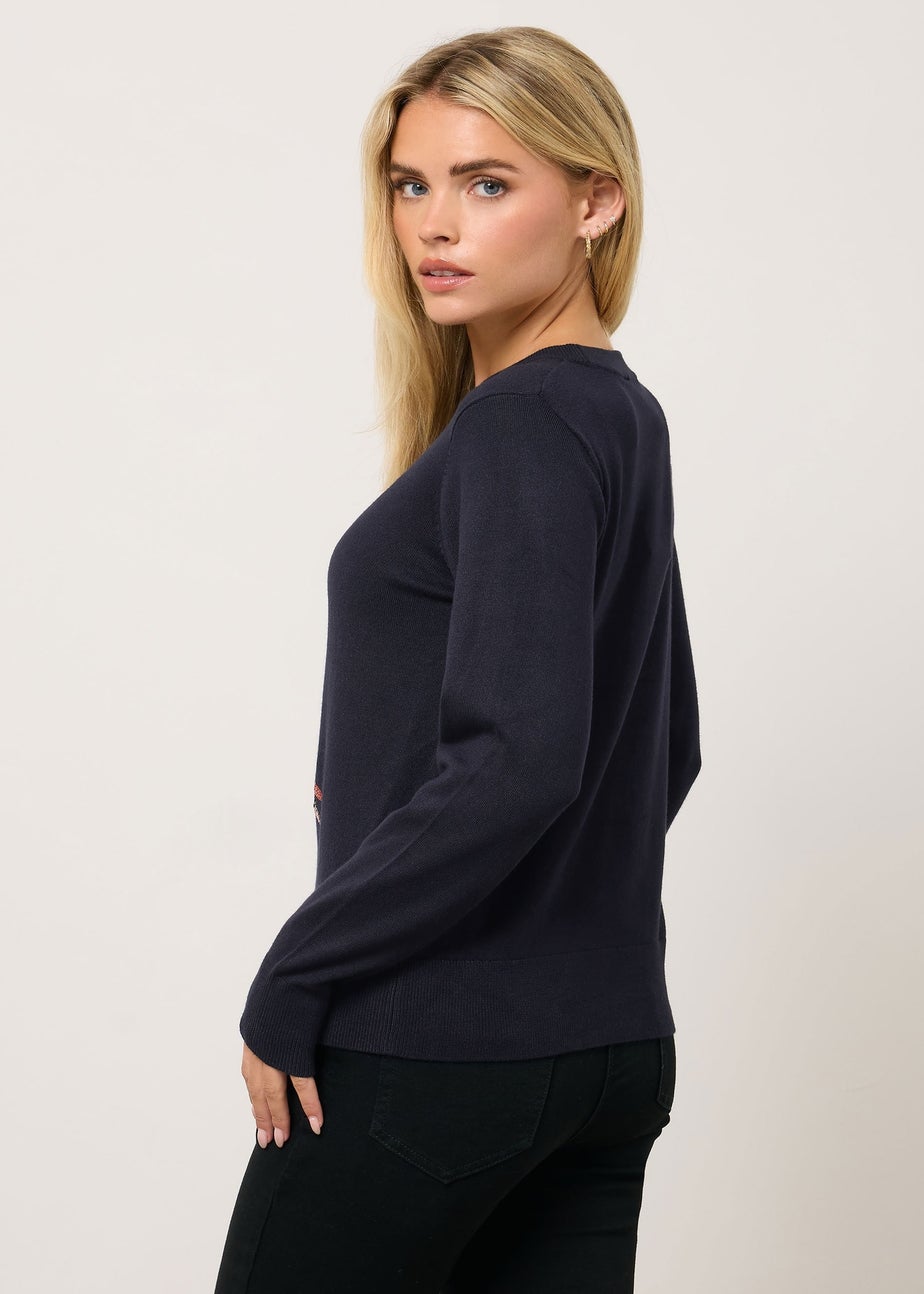 M&Co Petite Navy Blue Sequin Christmas Tree Embellished Jumper