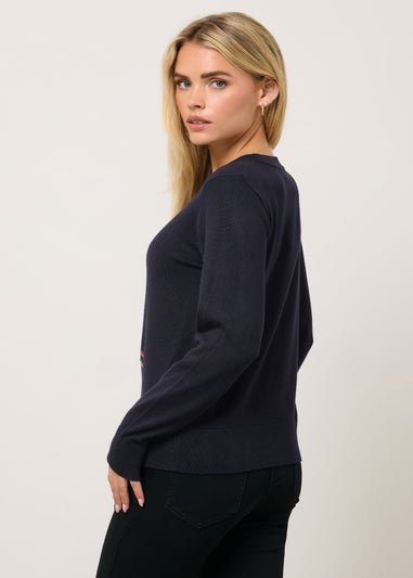 M&Co Petite Navy Blue Sequin Christmas Tree Embellished Jumper