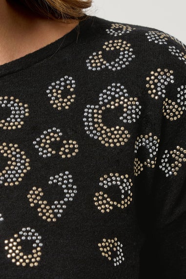 M&Co Black Leopard Print Embellished Knitted Jumper