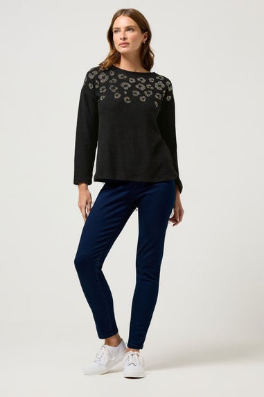 M&Co Black Leopard Print Embellished Knitted Jumper