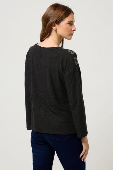 M&Co Black Leopard Print Embellished Knitted Jumper