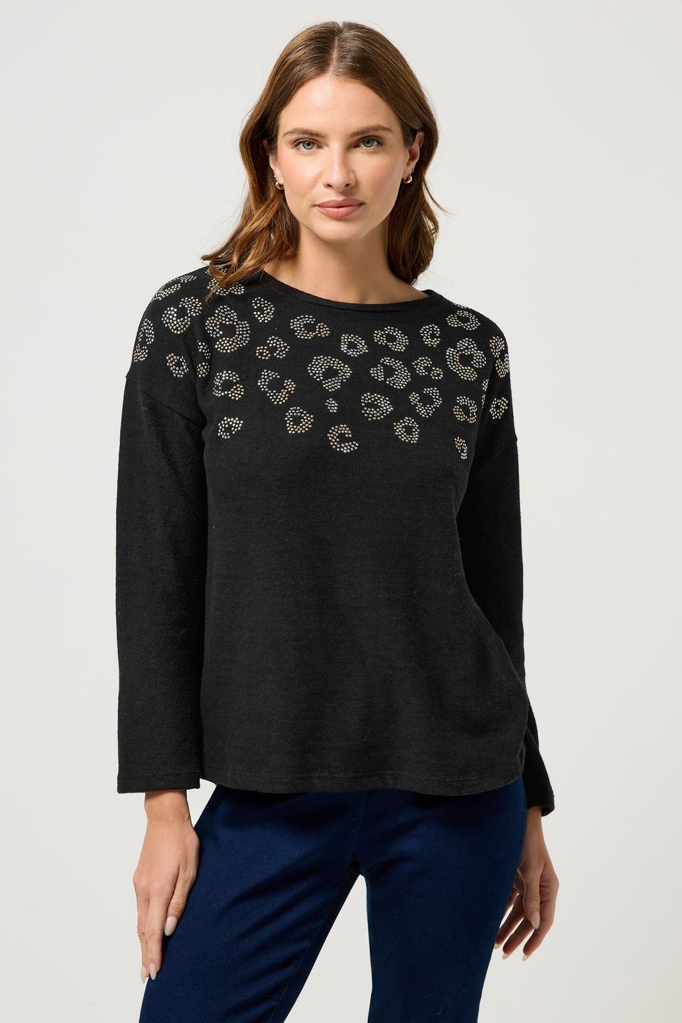 M&Co Black Leopard Print Embellished Knitted Jumper