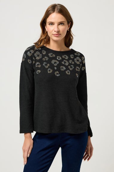 M&Co Black Leopard Print Embellished Knitted Jumper