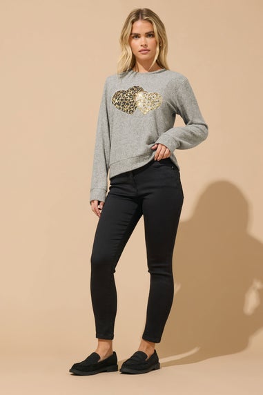 M&Co Petite Grey Sequin Heart Embellished Jumper