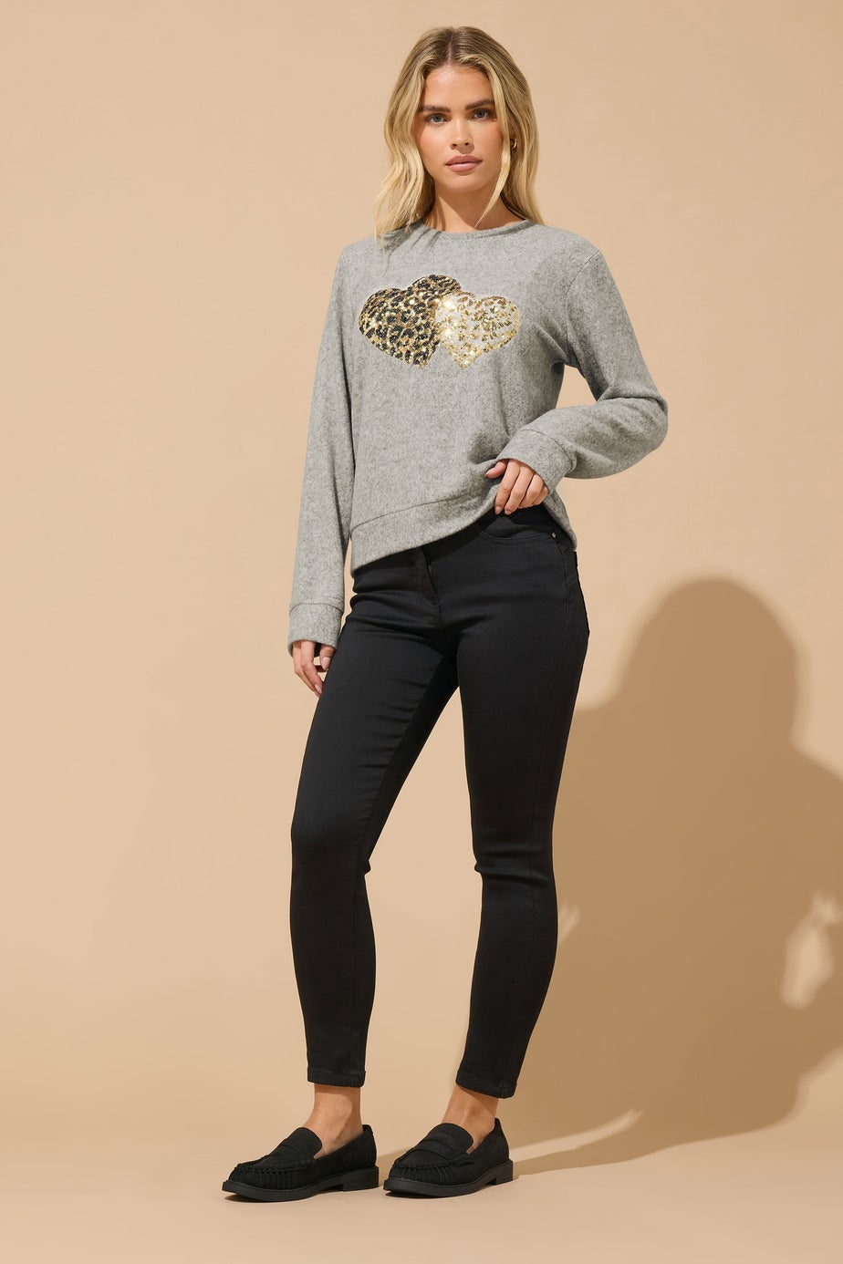 M&Co Petite Grey Sequin Heart Embellished Jumper