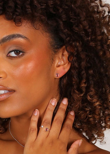 Say It With Silver July Ruby Birthstone Earrings