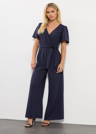 M&Co Petite Navy Blue Wide Leg Jumpsuit