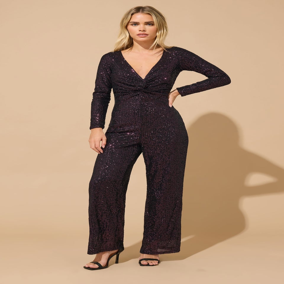 M&Co Petite Purple Sequin Embellished Knot Jumpsuit