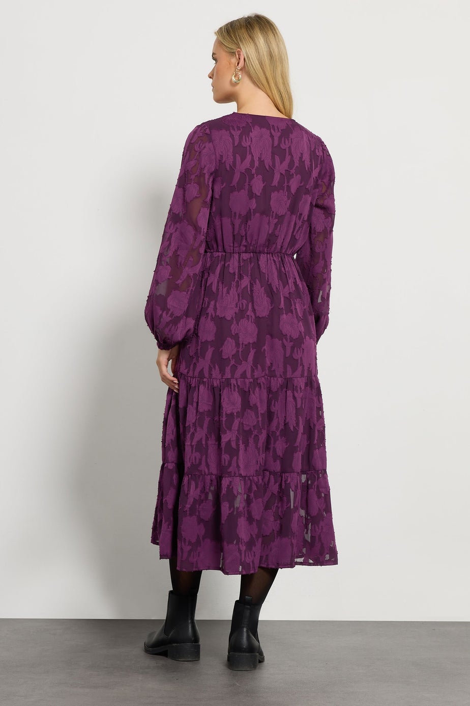 M&Co Petite Berry Purple Floral Jacquard Boho Dress