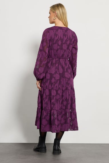 M&Co Petite Berry Purple Floral Jacquard Boho Dress