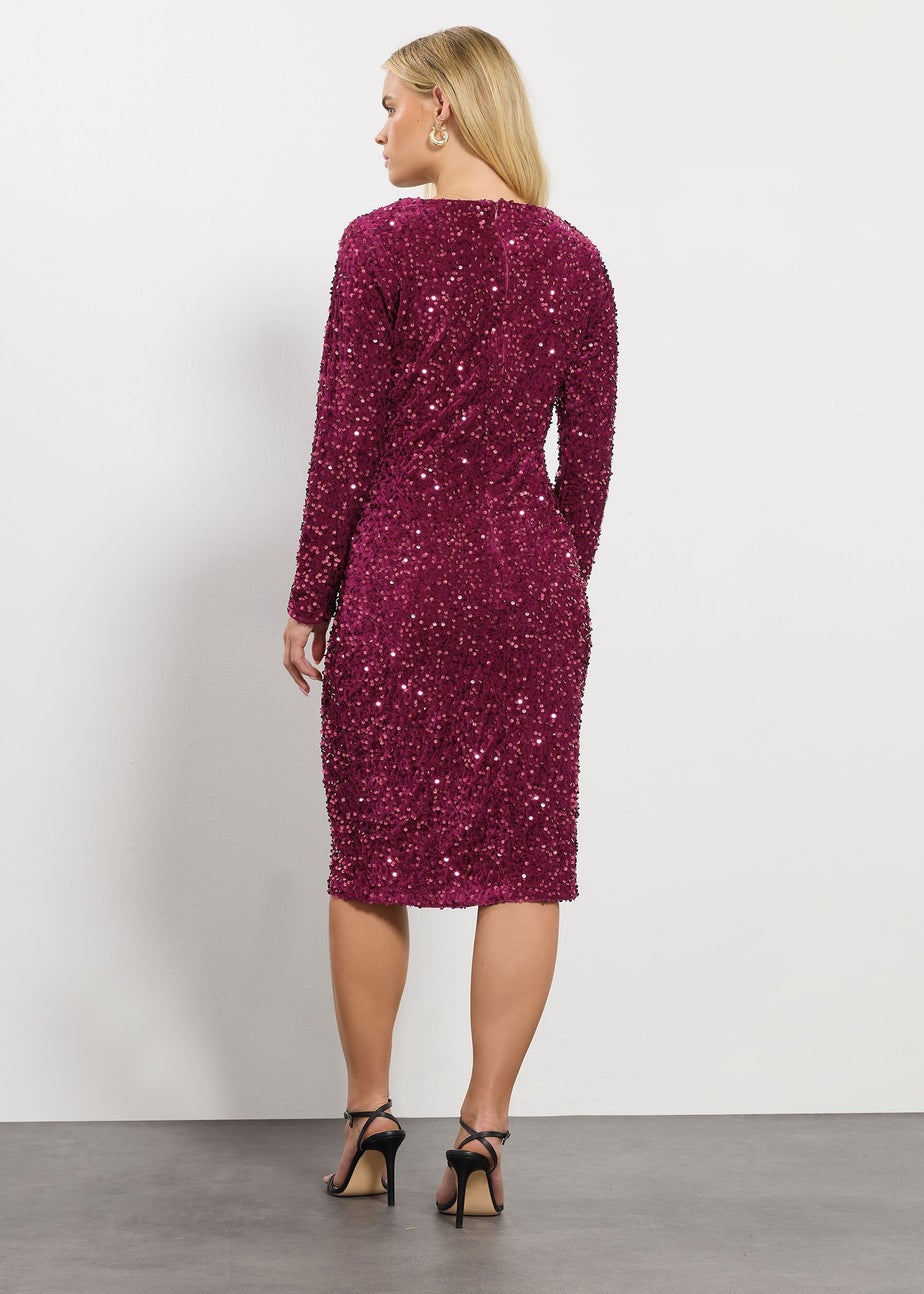 M&Co Petite Red Sequin Gathered Velvet Dress