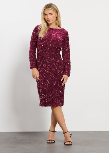 M&Co Petite Red Sequin Gathered Velvet Dress