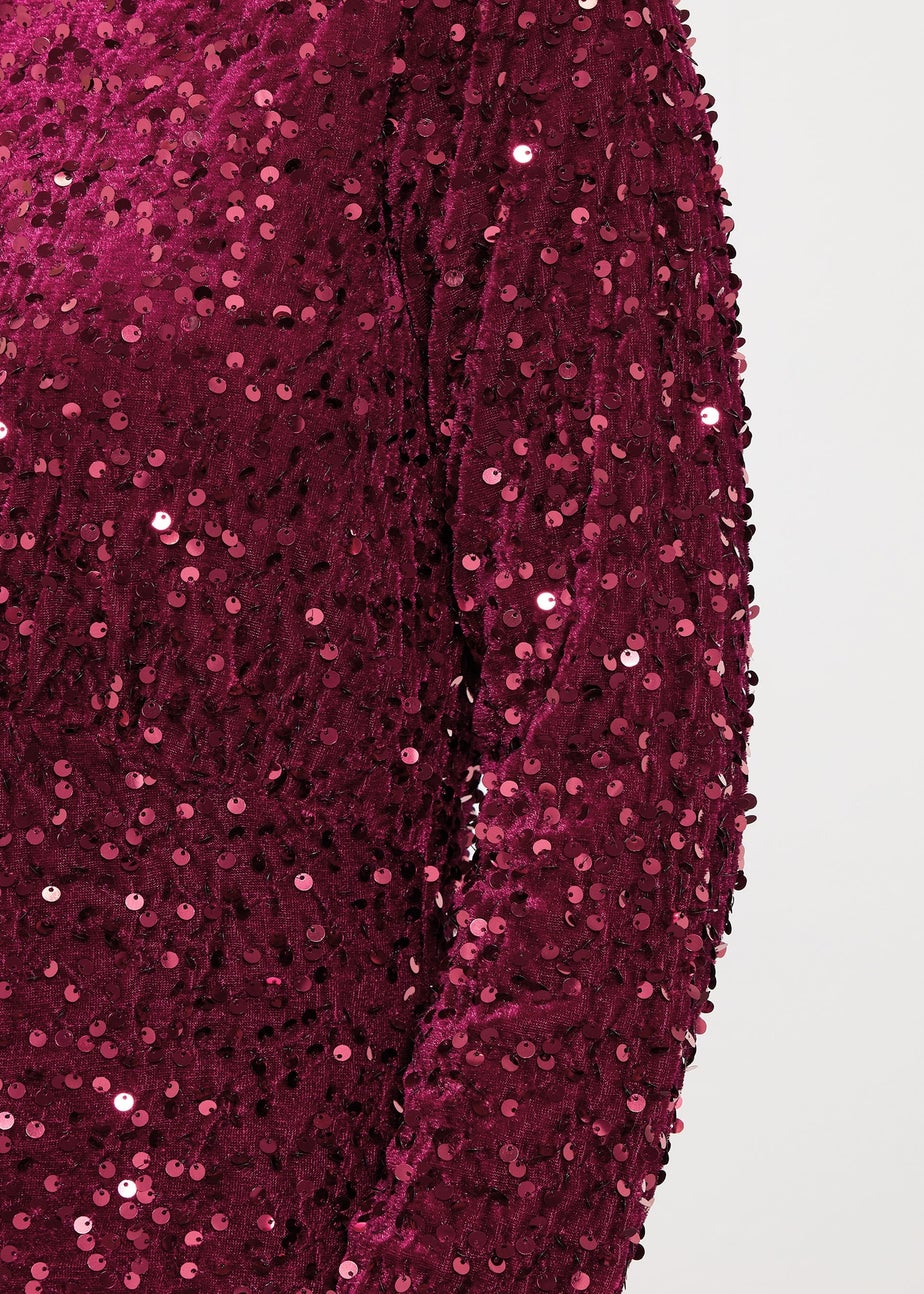 M&Co Petite Red Sequin Gathered Velvet Dress